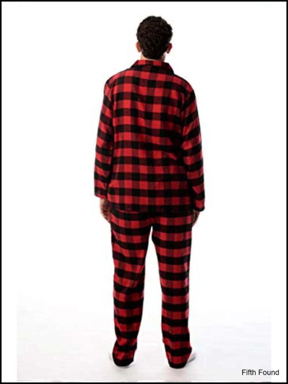Men's Plaid Button Front Flannel Pajamas Set Long Sleeve Long Pant